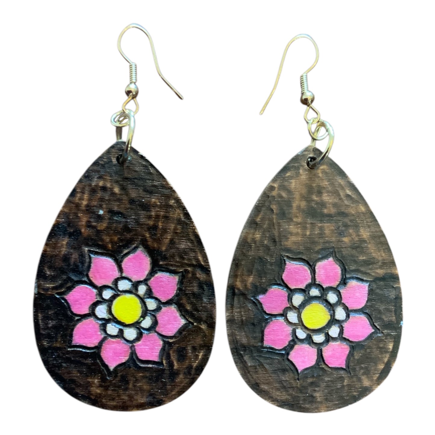 Pink Flowers Earrings Lightweight Teardrop Style