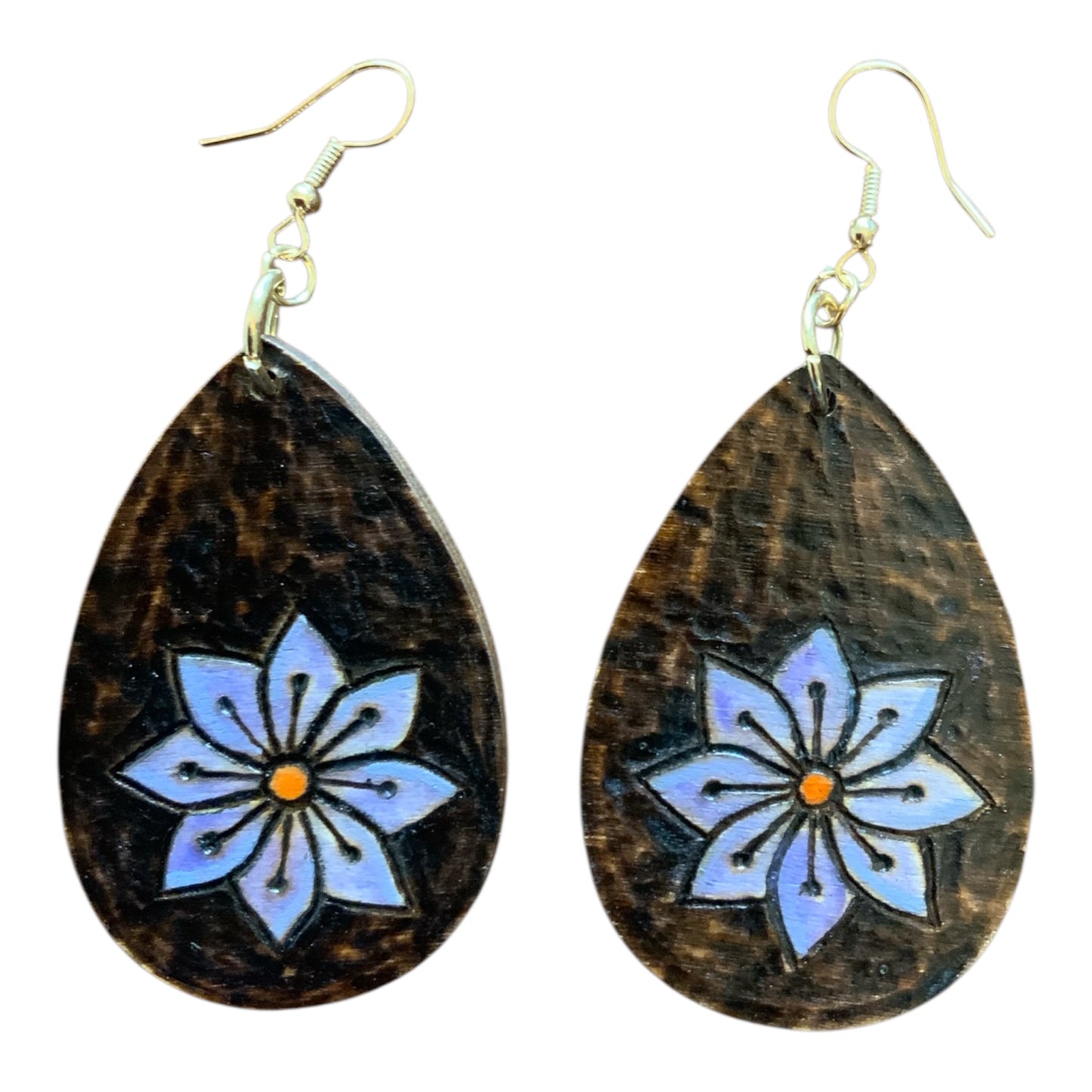 Blue Flowers Earrings Lightweight Teardrop Style