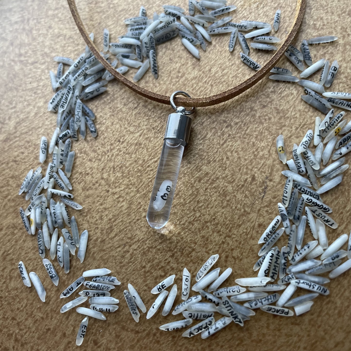 Writing on Grain of Rice BFF HEART Symbols Double Sided Handmade Necklace