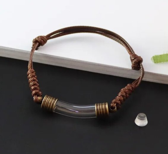 Pulsera unisex para hombre y mujer, color marrón, escritura en arroz, joyería hecha a mano, regalos