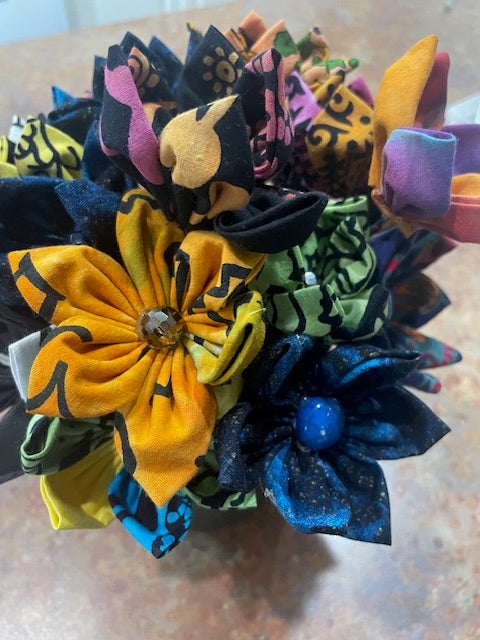 Multicolor Yellow Green Blue Cotton Fabric Handmade Flower