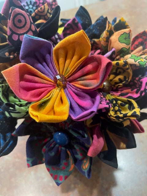 Multicolor Yellow Green Blue Cotton Fabric Handmade Flower