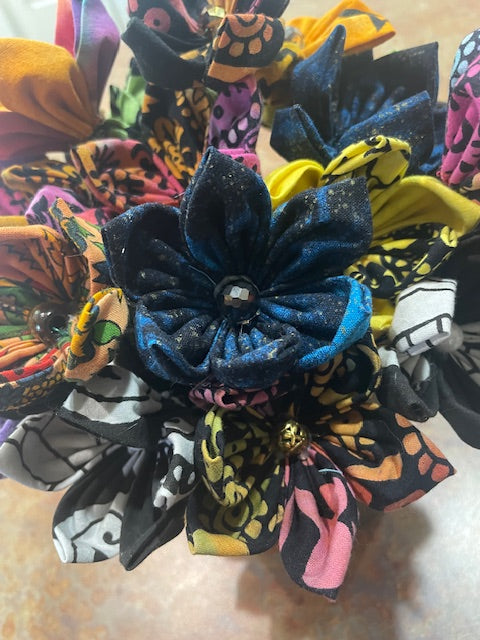 Multicolor Yellow Green Blue Cotton Fabric Handmade Flower