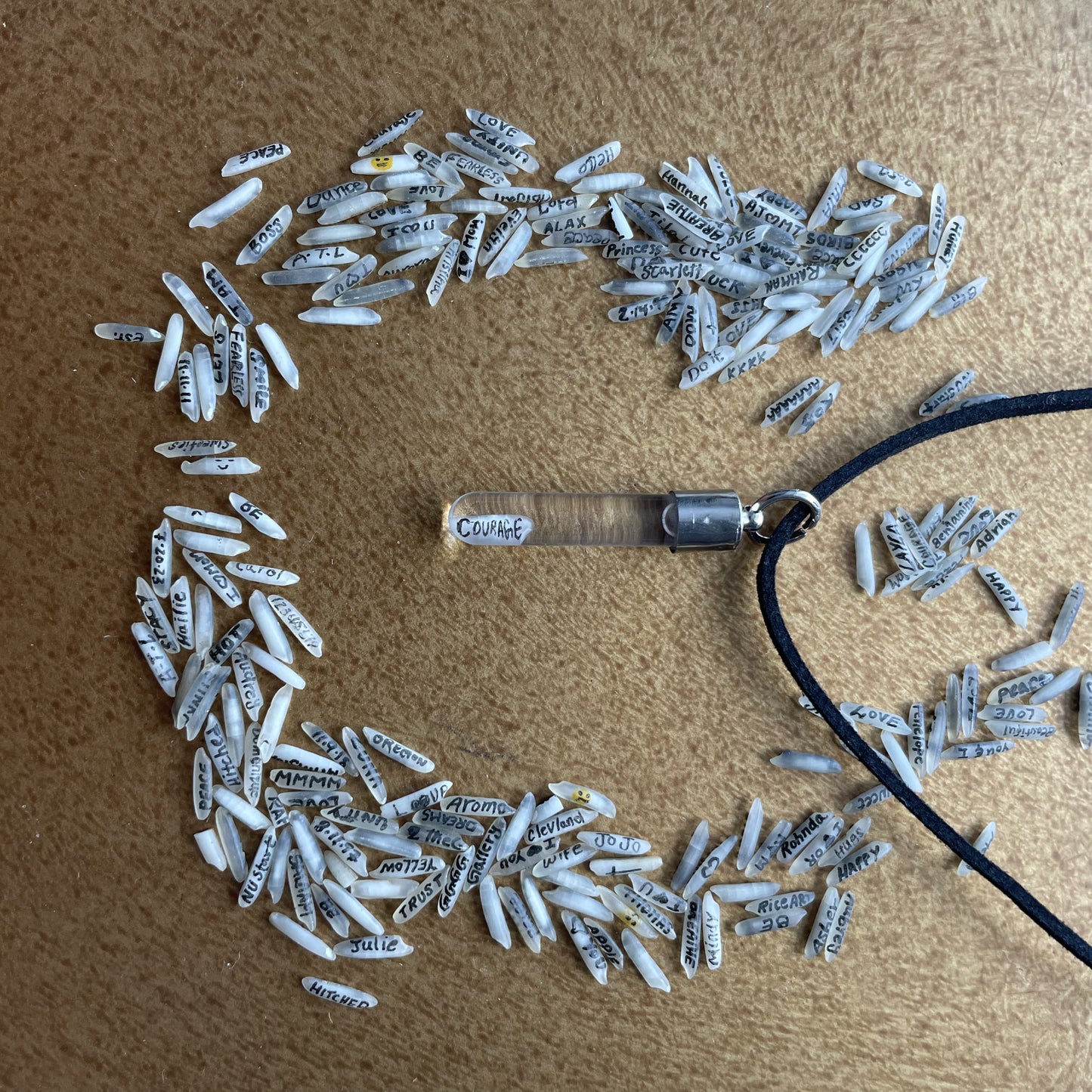 Writing on Grain of Rice COURAGE Handmade Necklace