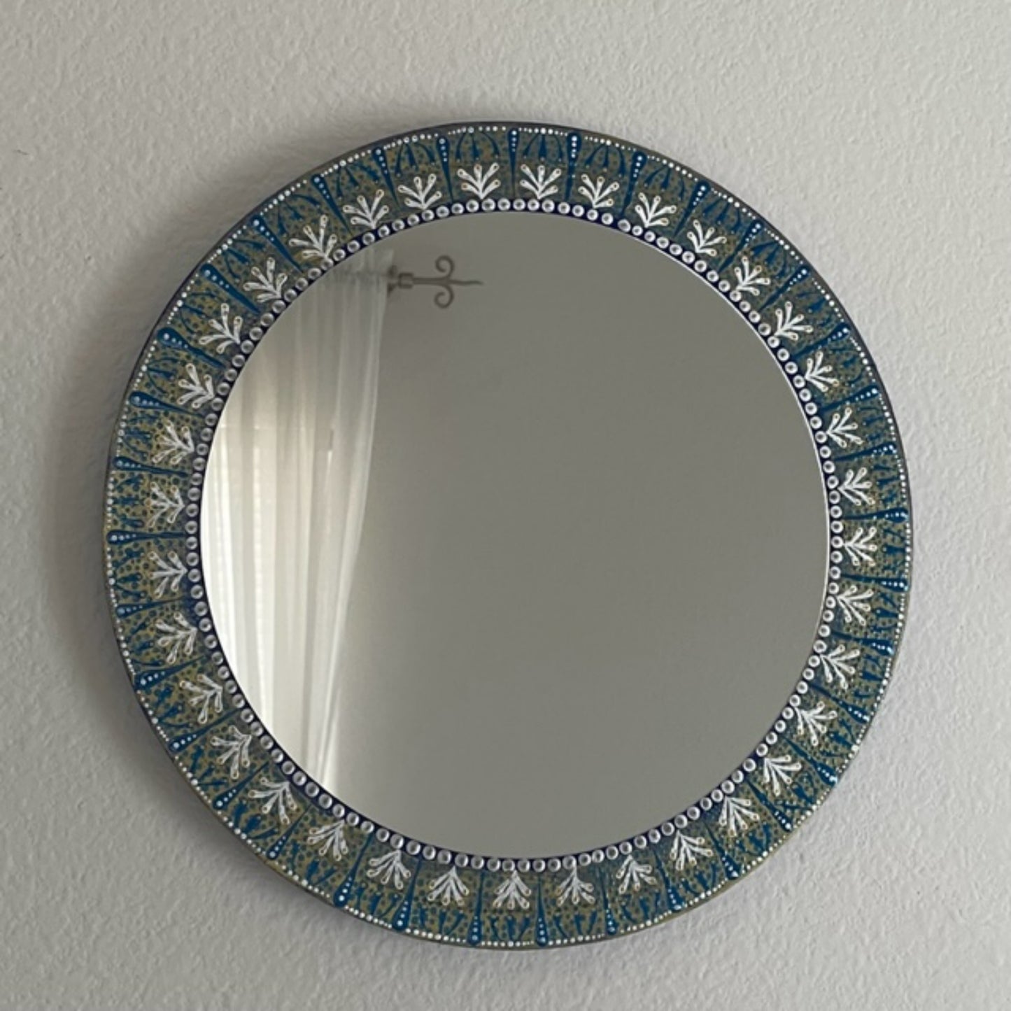 Wall Mirror Blue Gold White Dot art Home Decor Handmade Art