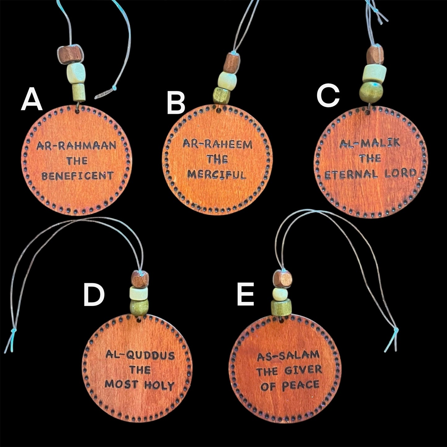 Car Hanging Ornament Travel Dua Allah’s Names Arabic Calligraphy with English Translation
