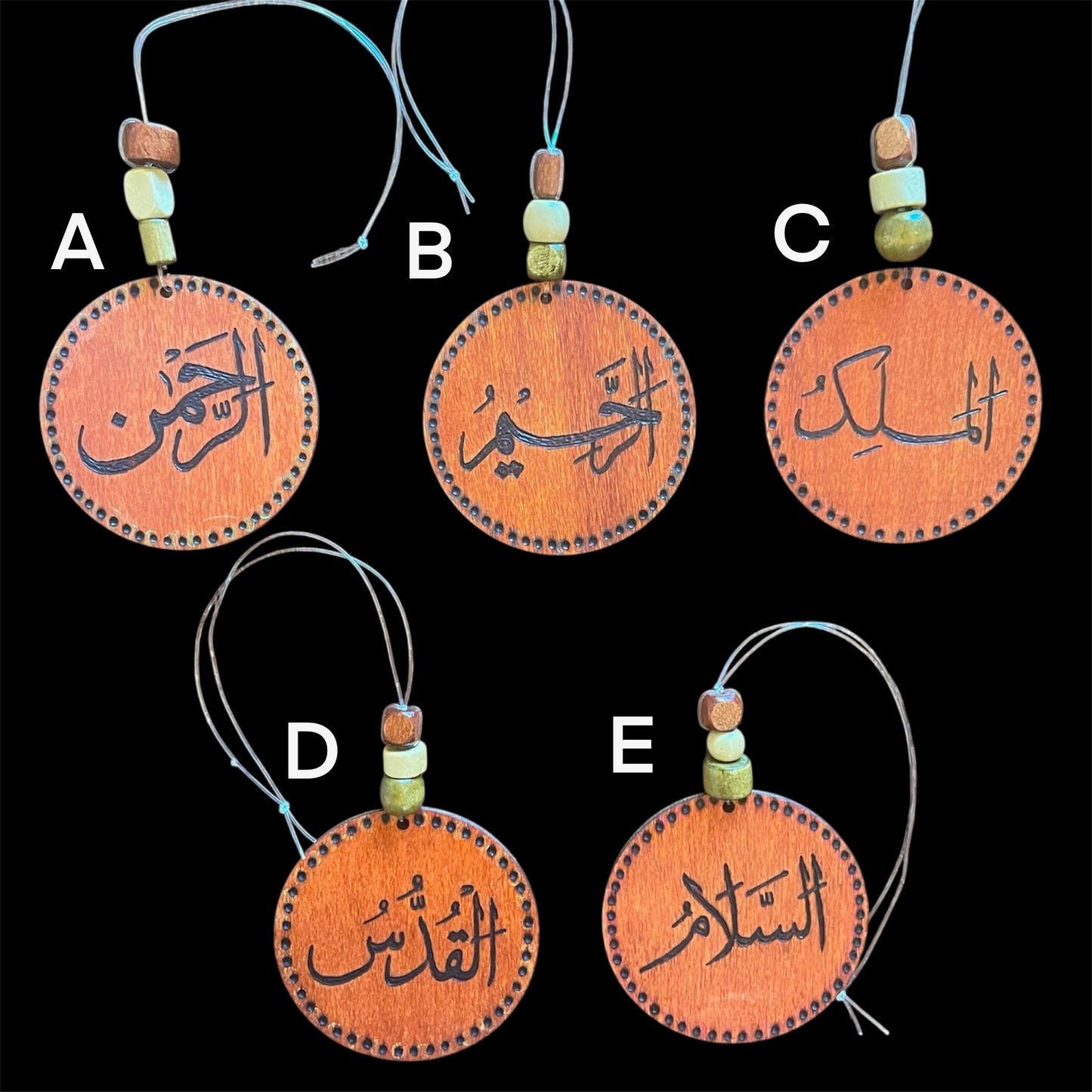 Car Hanging Ornament Travel Dua Allah’s Names Arabic Calligraphy with English Translation