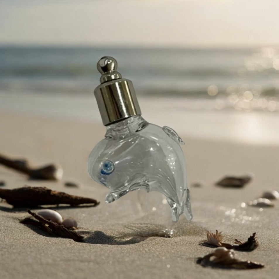 Writing on Grain of Rice Necklace or Keychain or Cellphone Charm Glass Dolphin Jewelry