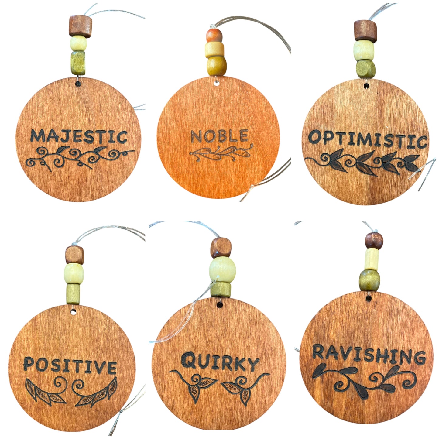 Christmas Tree Ornaments | English Alphabets | Wood-Burned Letter Ornament with Positive Word