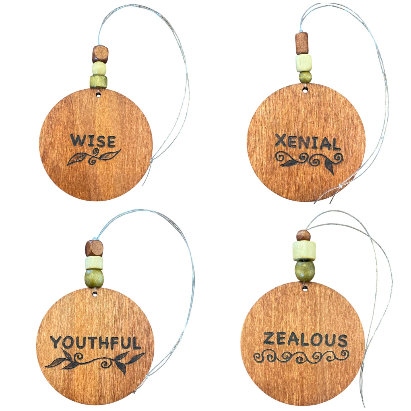 Christmas Tree Ornaments | English Alphabets | Wood-Burned Letter Ornament with Positive Word