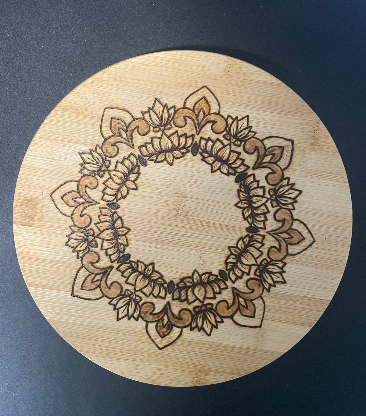 Bamboo Lazy Susan 10" Wood Burned by Hand