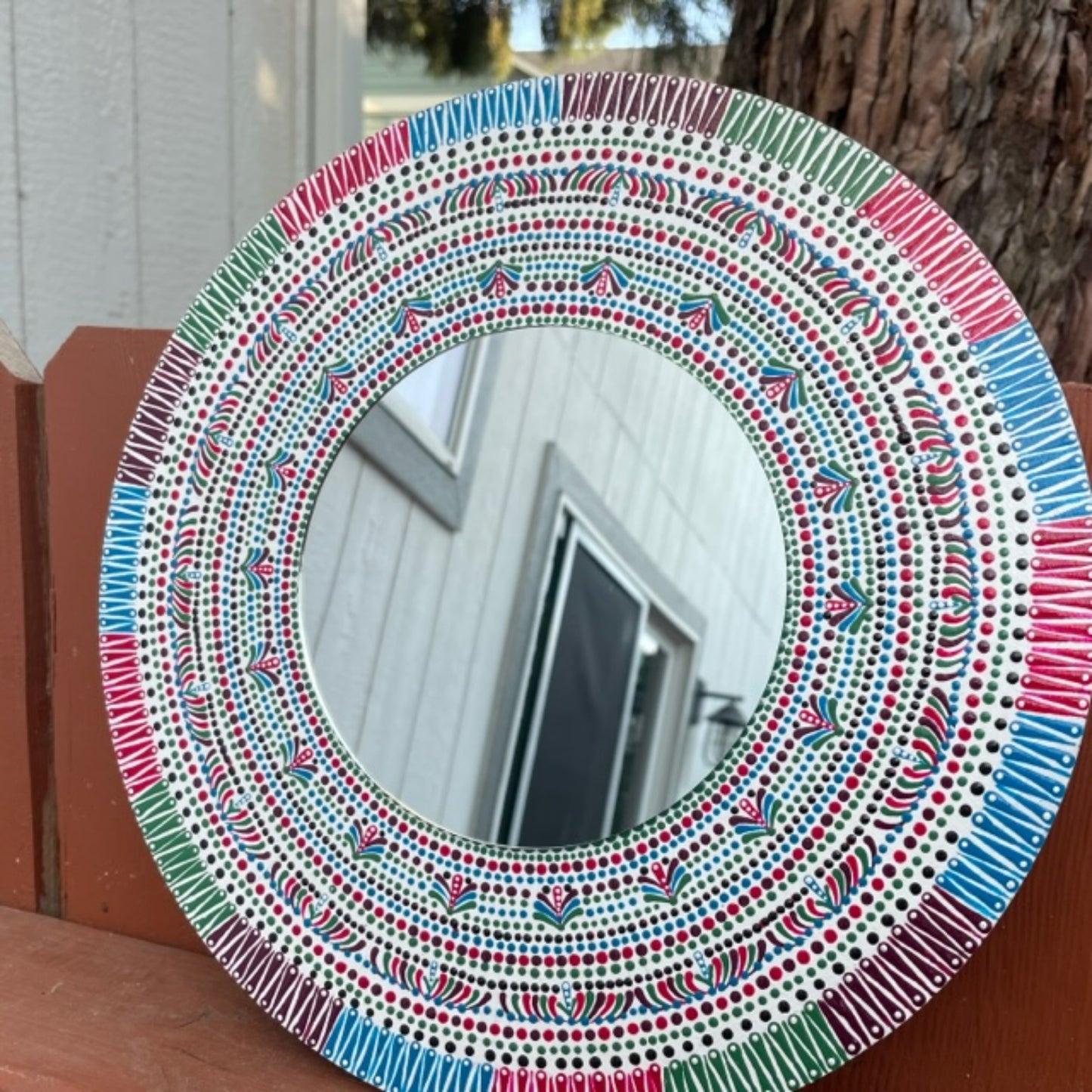Wall Mirror Dot Art Mandala Green Blue Purple Pink Colors Handmade