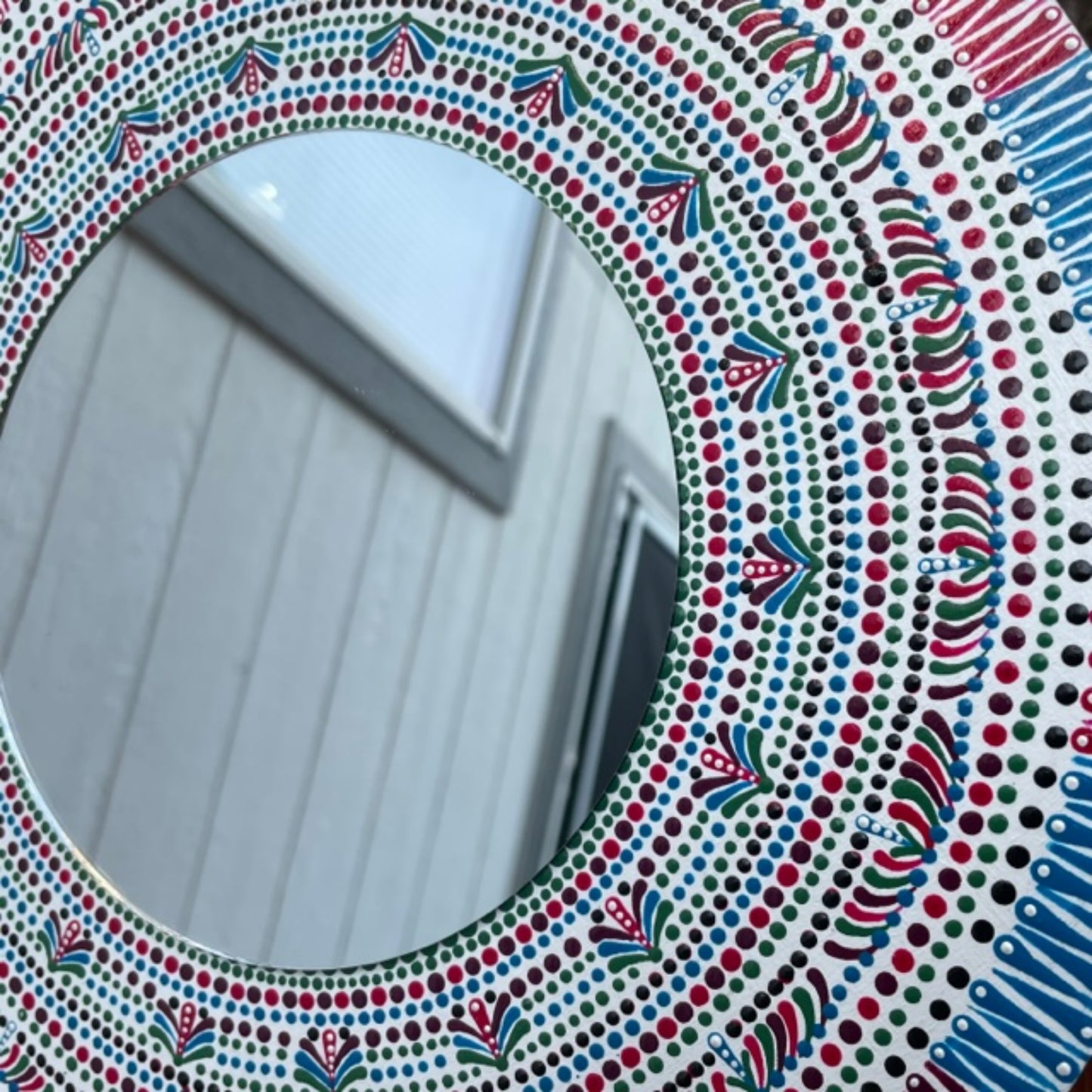 Wall Mirror Dot Art Mandala Green Blue Purple Pink Colors Handmade