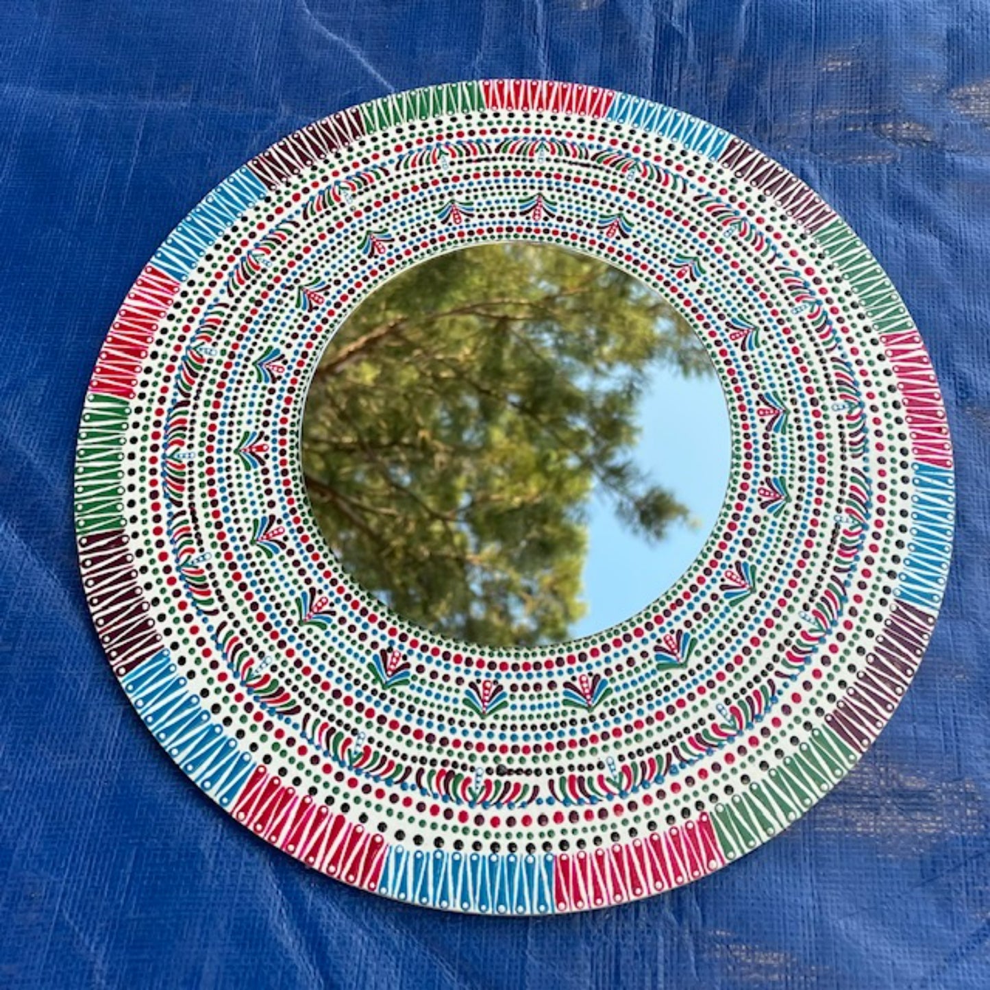 Wall Mirror Dot Art Mandala Green Blue Purple Pink Colors Handmade