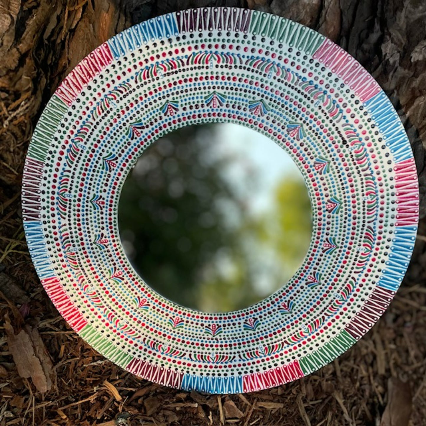 Wall Mirror Dot Art Mandala Green Blue Purple Pink Colors Handmade