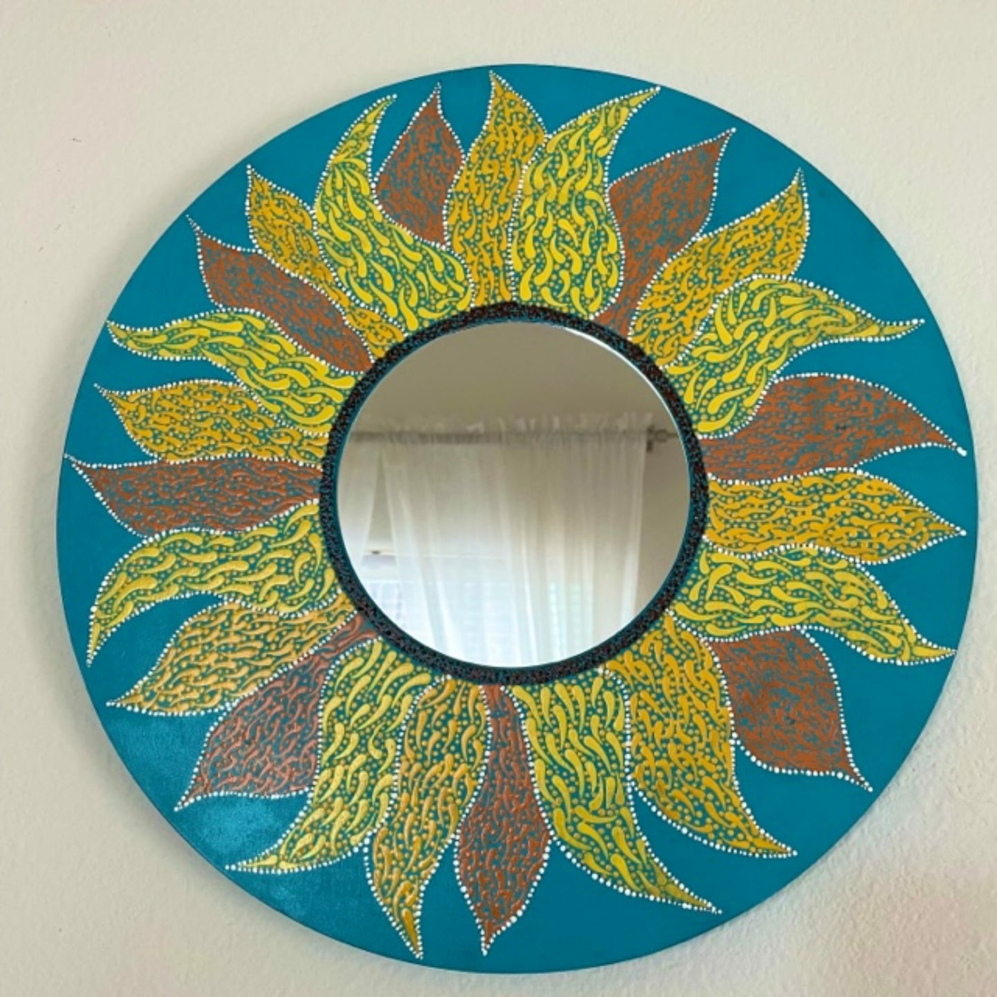 Sunflower Fall Decor Wall Mirror Dot Art Handmade