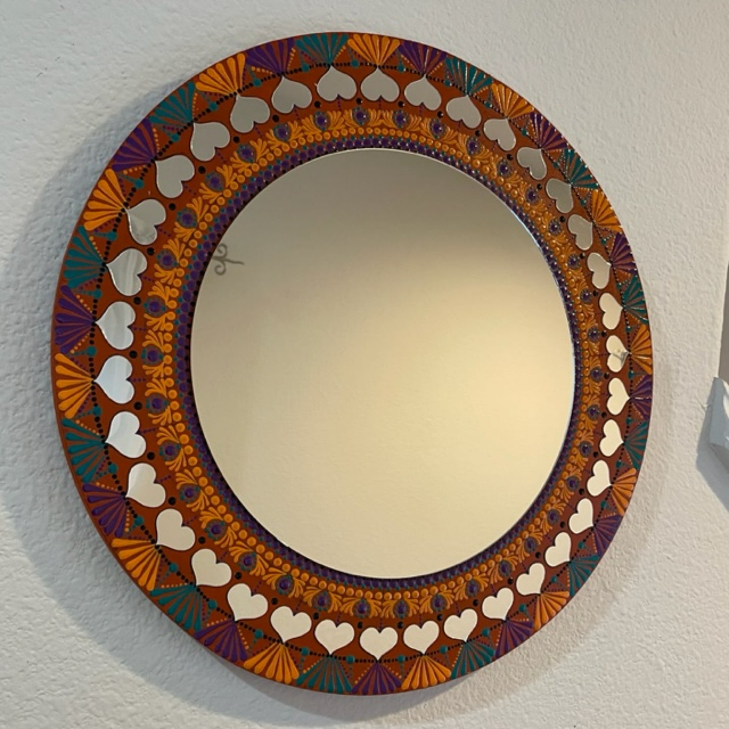 Wall Mirror with Vibrant Colors Dot Art Handmade Acrylic Painting Wall Art Decor