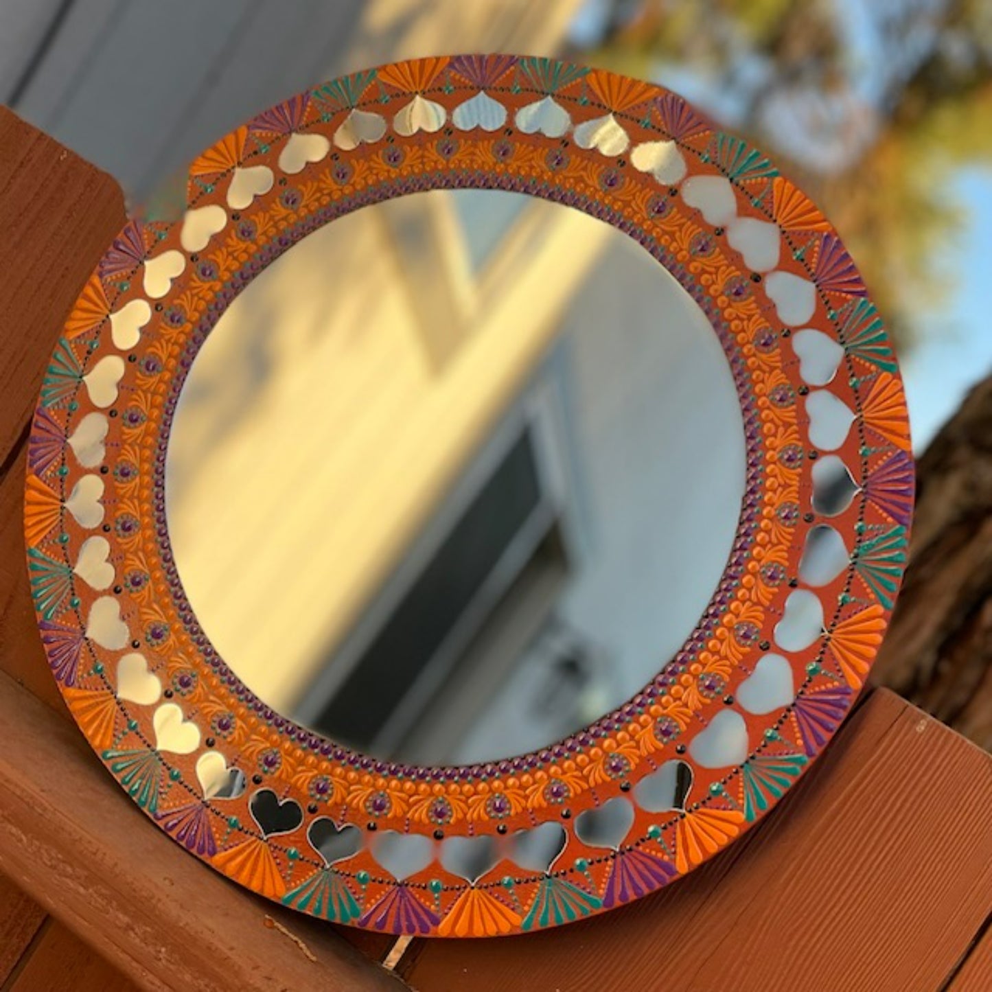 Wall Mirror with Vibrant Colors Dot Art Handmade Acrylic Painting Wall Art Decor