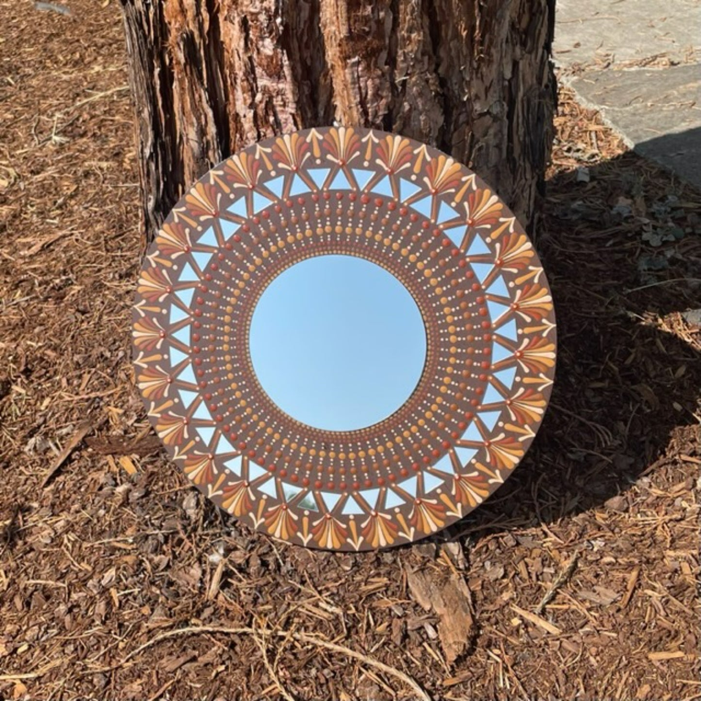 Brown and Tan Mirror Dot Art Mandala Handmade Acrylic Painting Wall Art Decor