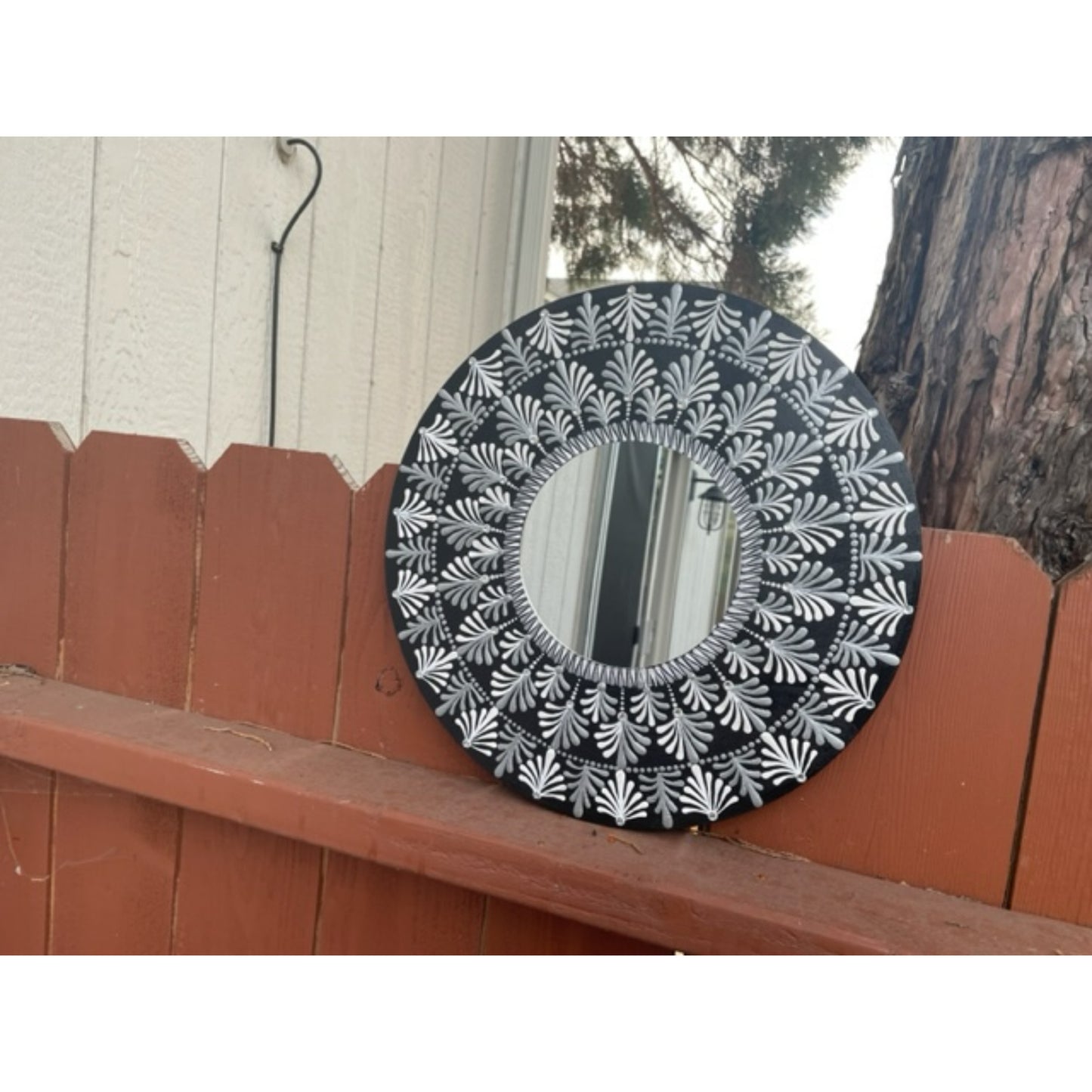 Wall Mirror Dot Art Silver White Mandala Handmade Acrylic Painting Home Decor