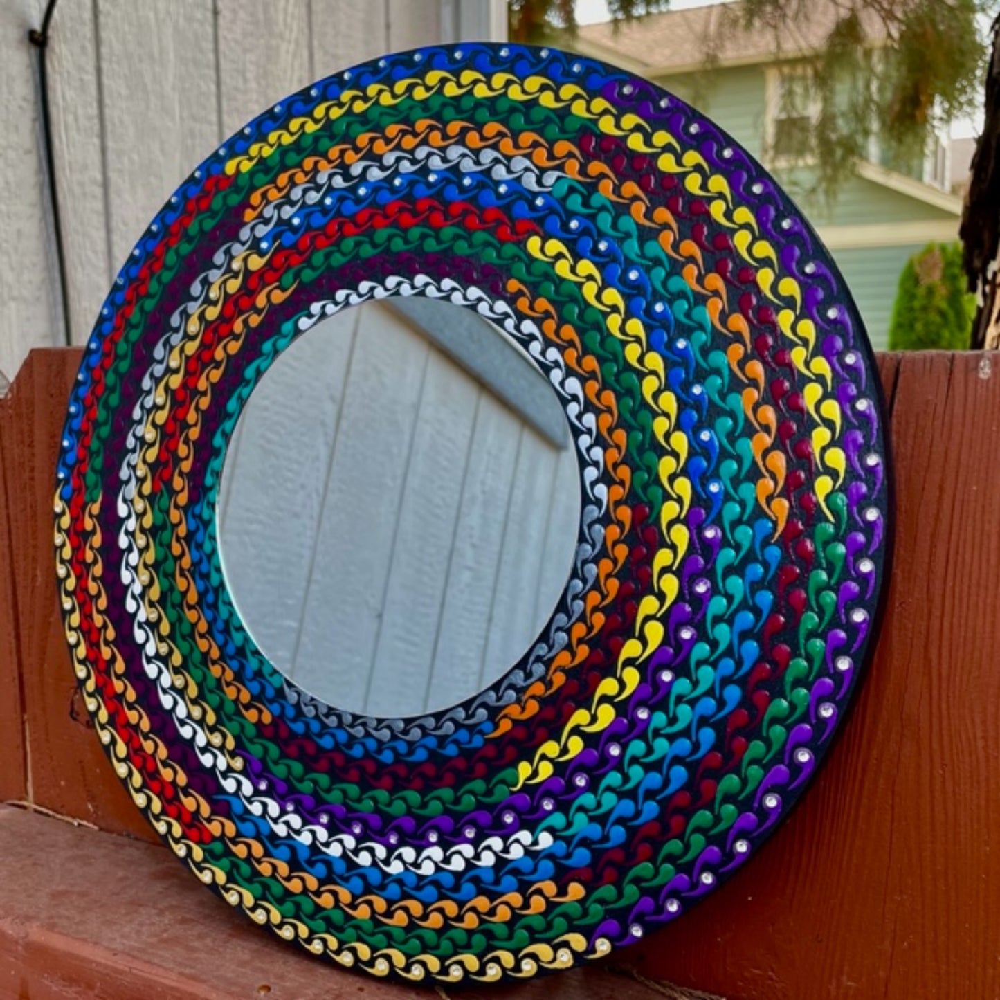 Decorative Wall Mirror Multi-Colored Dot Art Mandala Handmade Acrylic Painting Home Decor