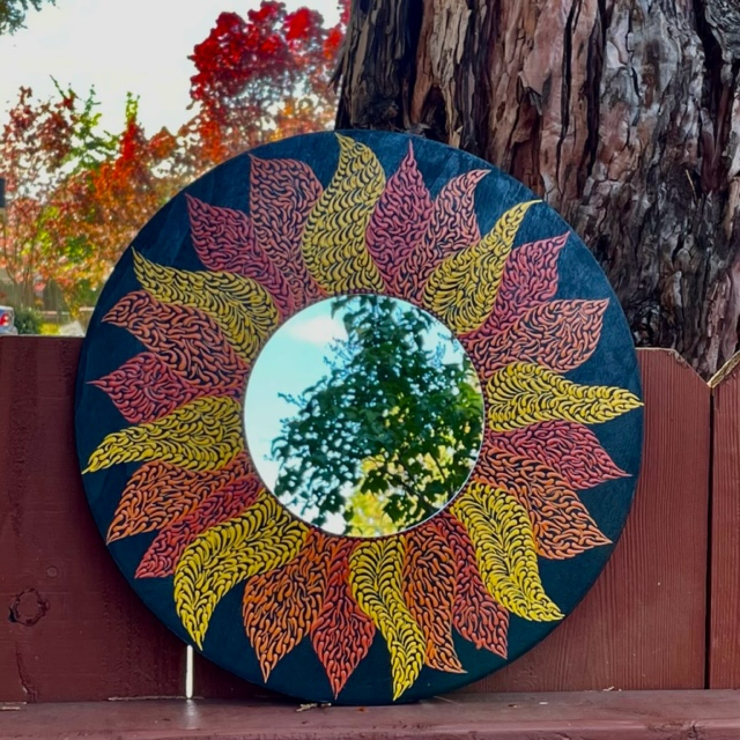 Sunflower Wall Mirror Dot Art Swishes Mandala Handmade Acrylic Painting