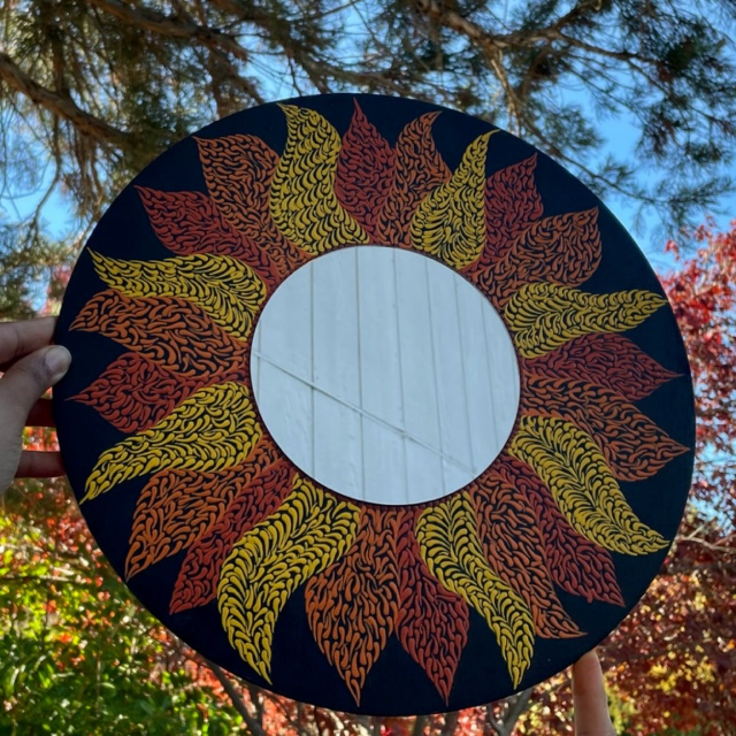 Sunflower Wall Mirror Dot Art Swishes Mandala Handmade Acrylic Painting