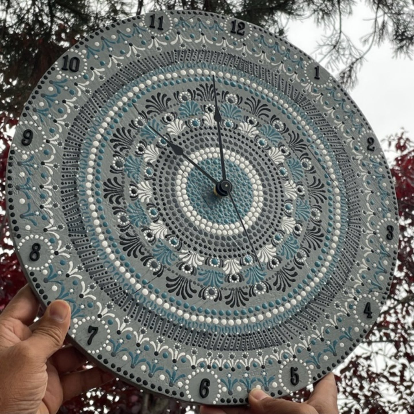 Clock Wall with Dot Art Mandala Work Handmade Acrylic Painting Home office Decor