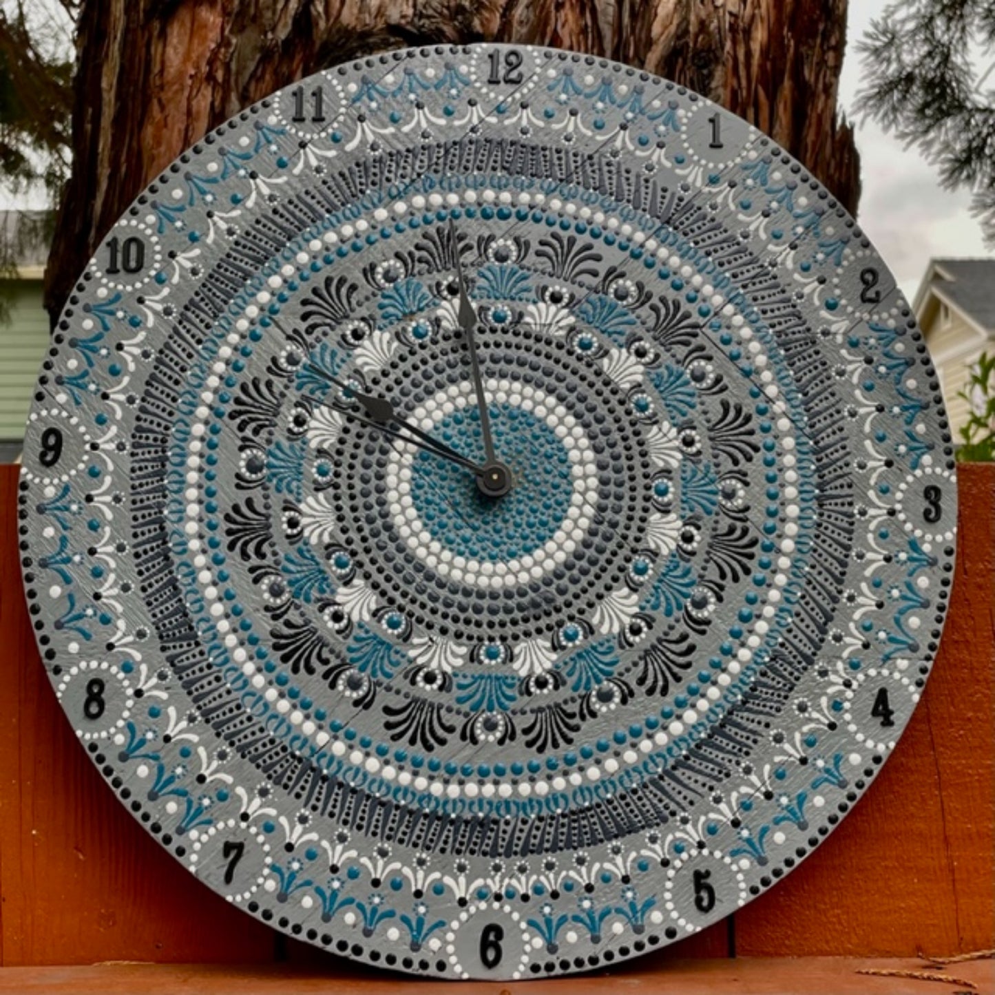 Clock Wall with Dot Art Mandala Work Handmade Acrylic Painting Home office Decor