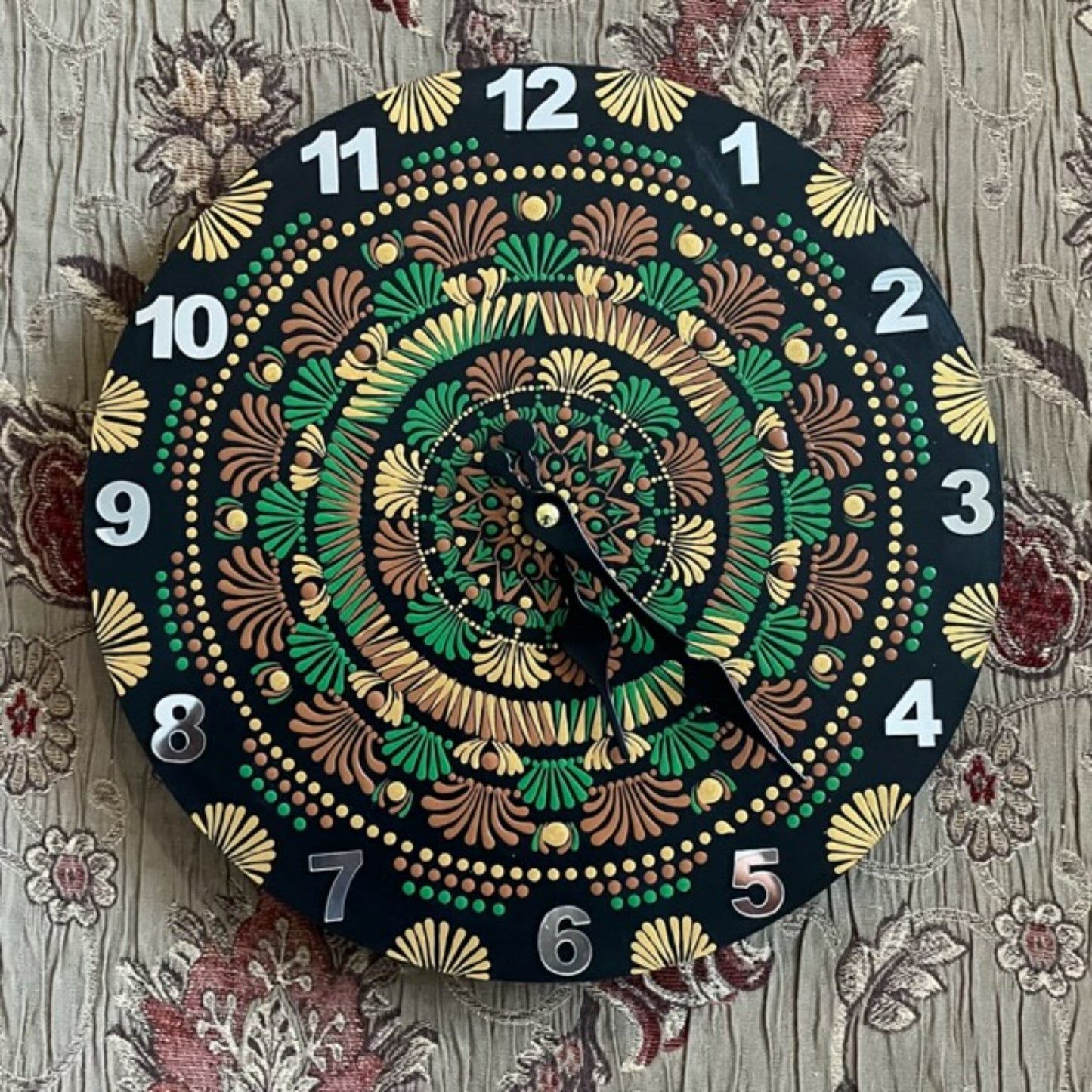 Wall Clock with Intricate Dot Work Mandala Art Handmade Acrylic Painting Home office Decor