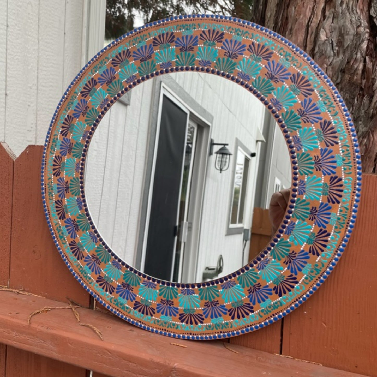 Wall Mirror Dot Art Mandala with Shades of Blues with White Handmade Acrylic Painting Wall Art Decor