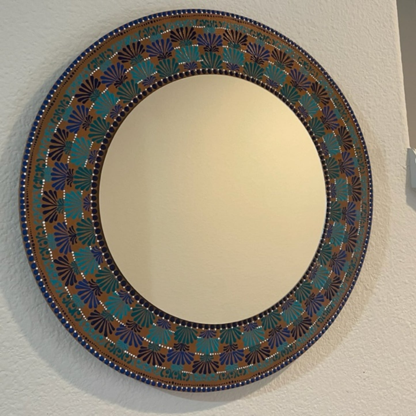 Wall Mirror Dot Art Mandala with Shades of Blues with White Handmade Acrylic Painting Wall Art Decor