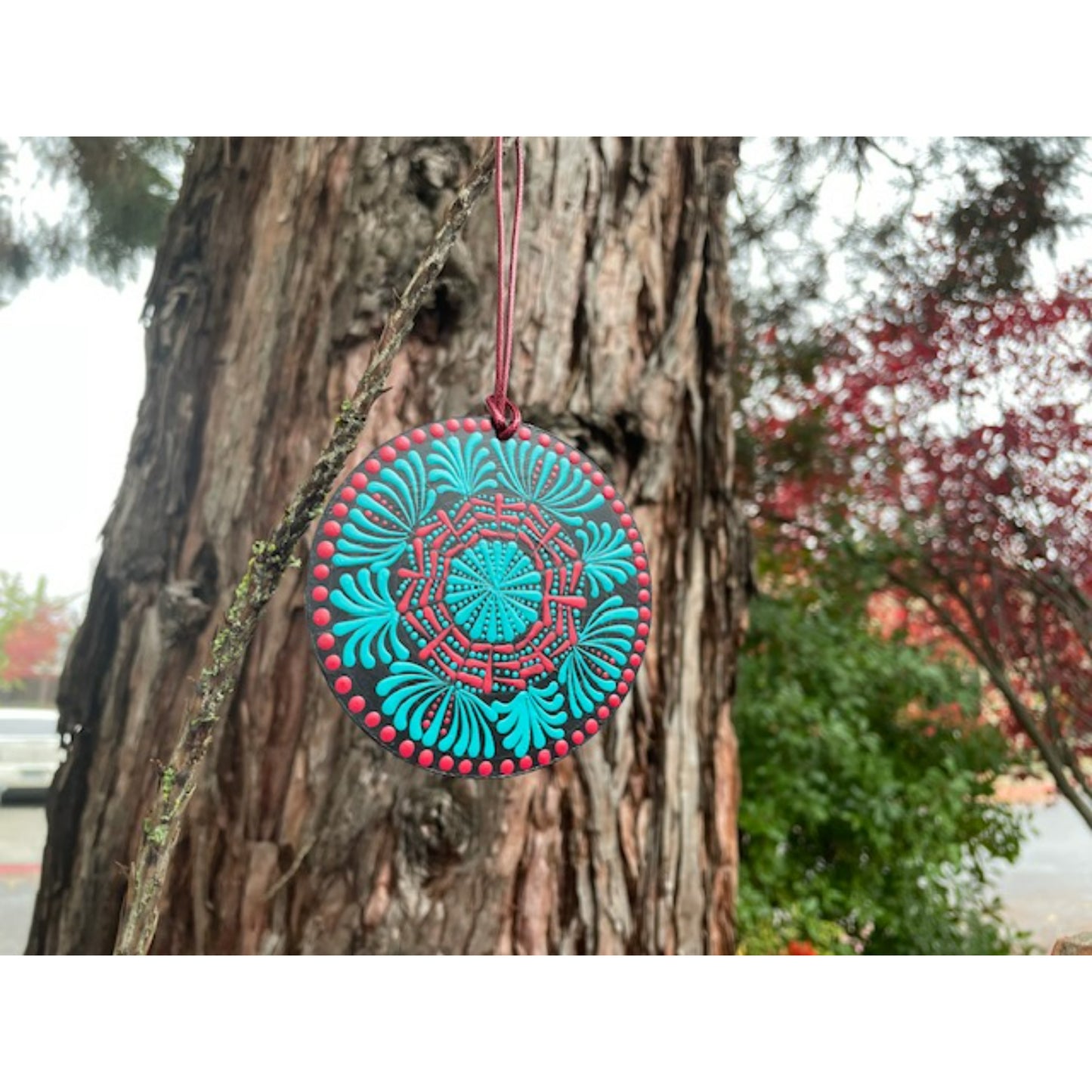 Tree Ornament Car Mirror Hanging Handmade Dot Work Double Sided