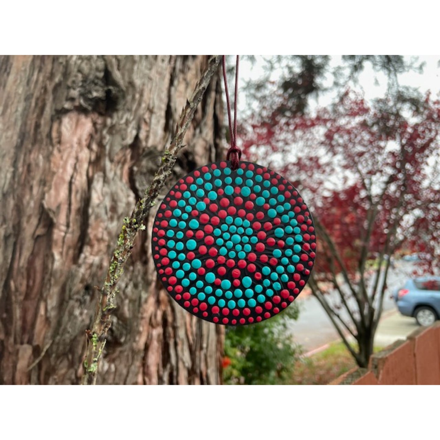 Tree Ornament Car Mirror Hanging Handmade Dot Work Double Sided