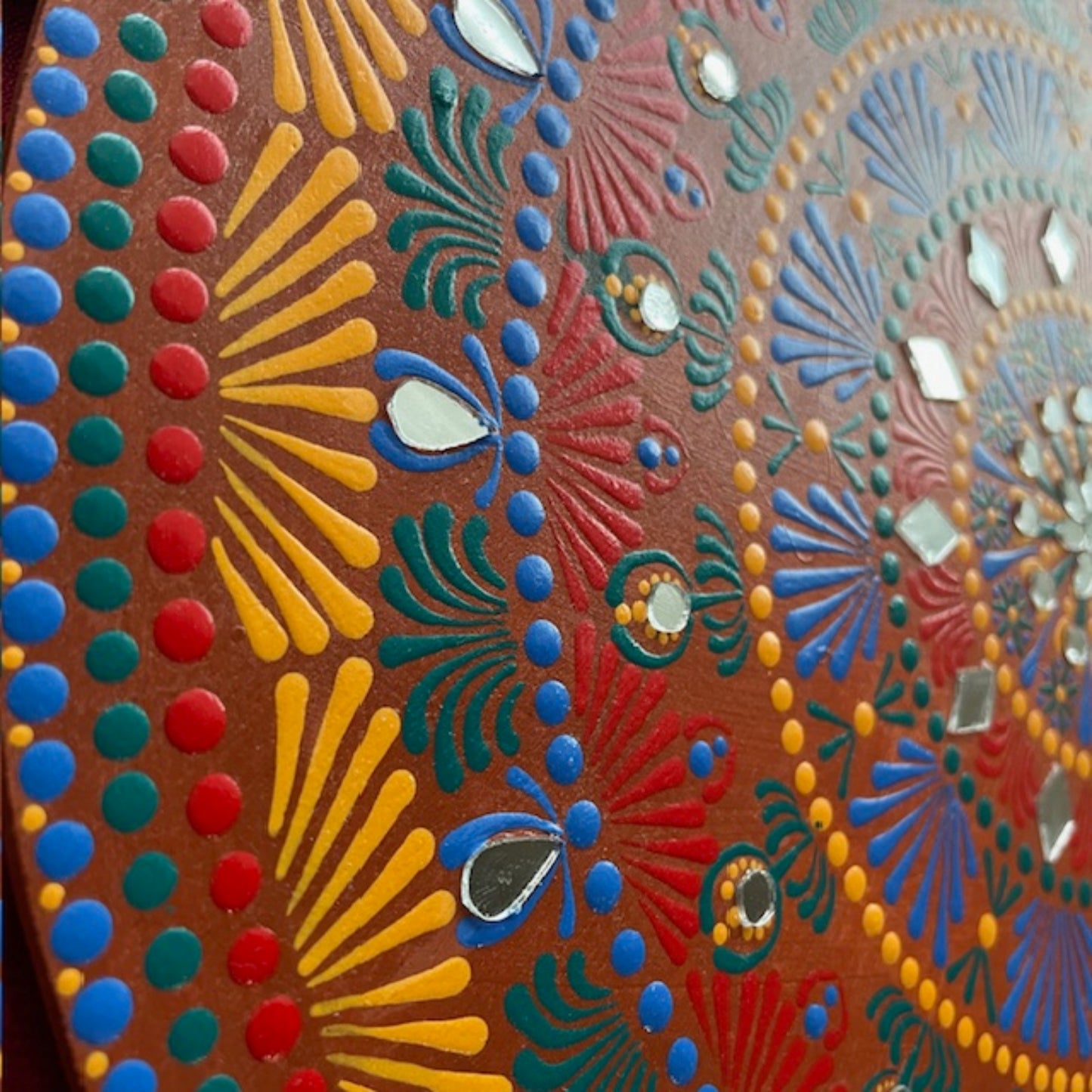 Mandala Design with Vibrant Colors and Tiny Mirror Work 14in Diameter