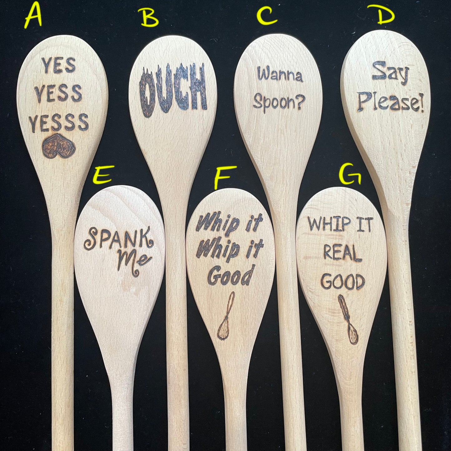 Cooking Spoon 14" Beechwood Handmade Wood Burned Kitchen Utensils
