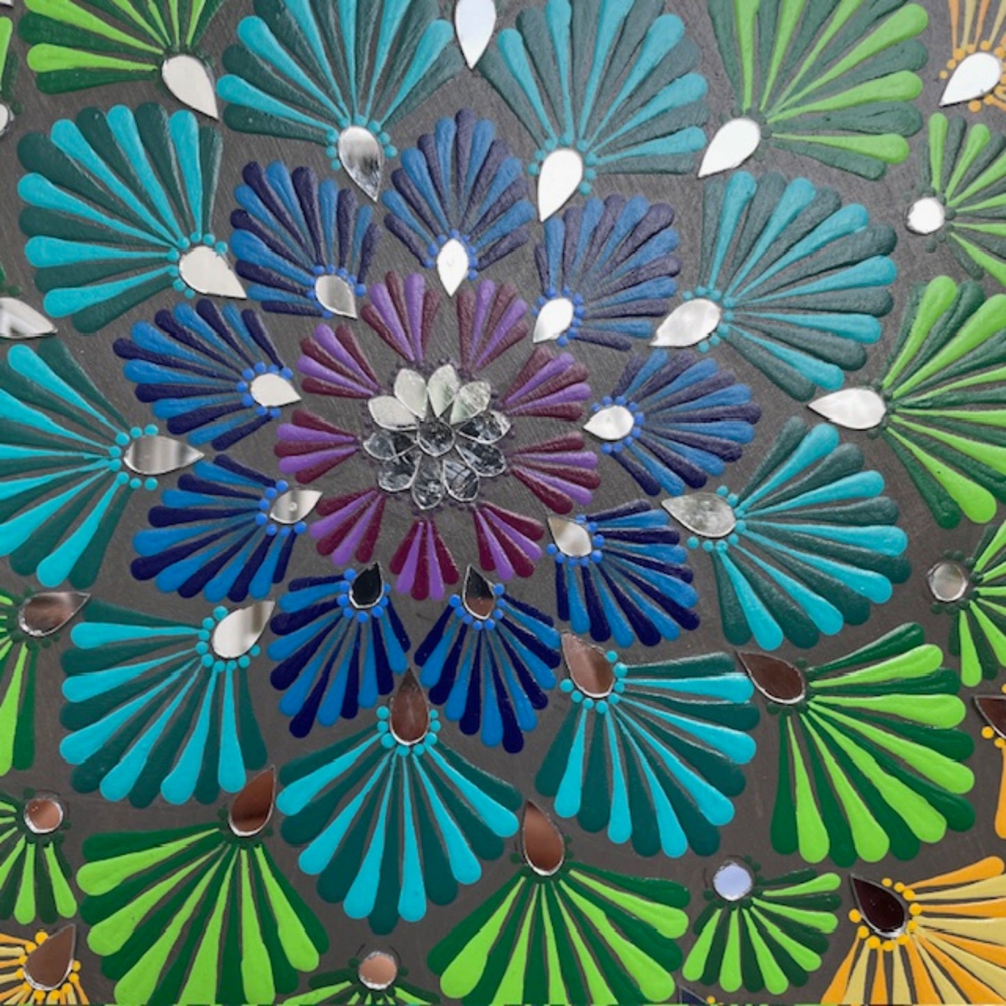 Rainbow Mandala with Mirrors 18in Diameter Sea Shells Design