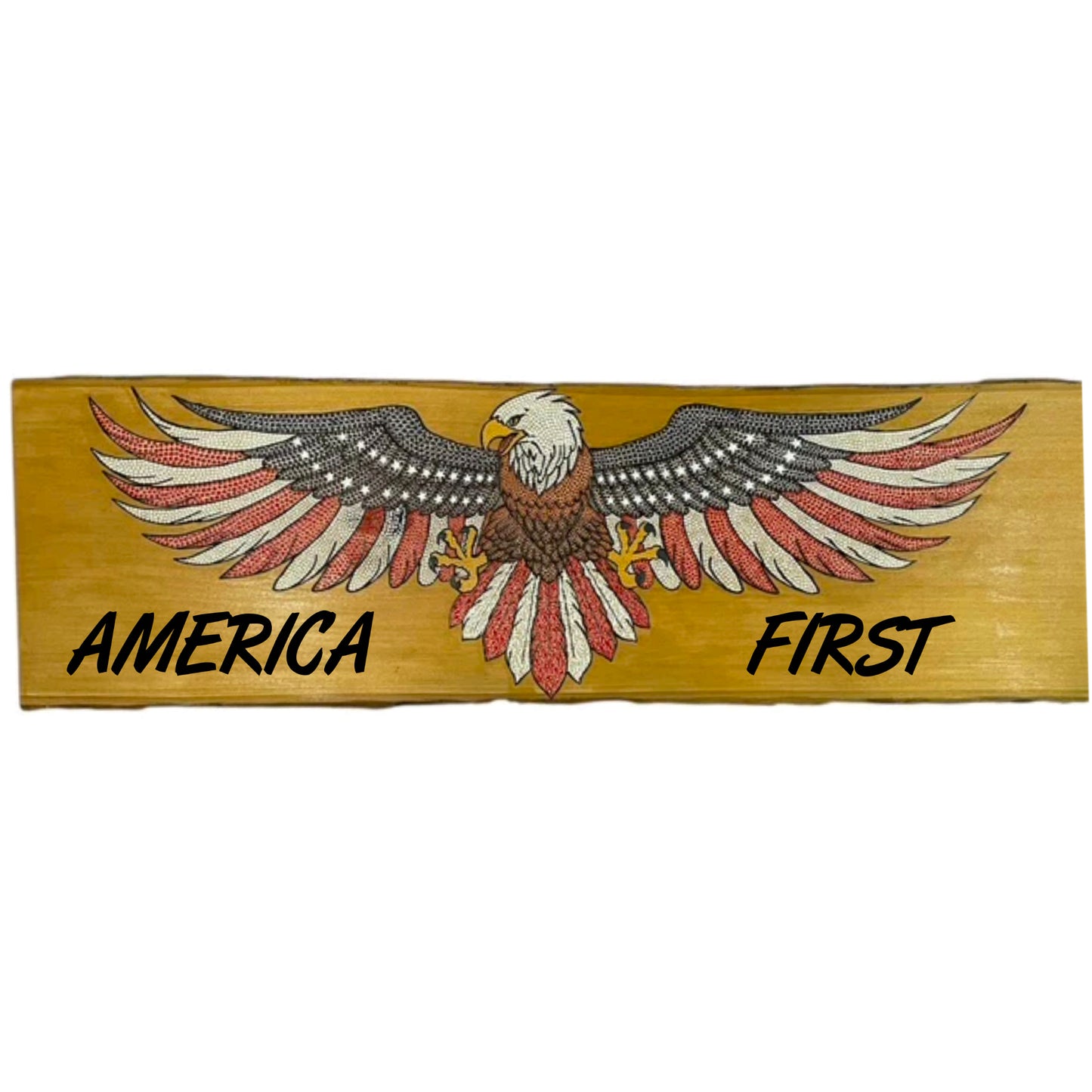 American Bald Eagle USA Flag 36in on Basswood Wall Art Home Office Decor Patriotic Gifts