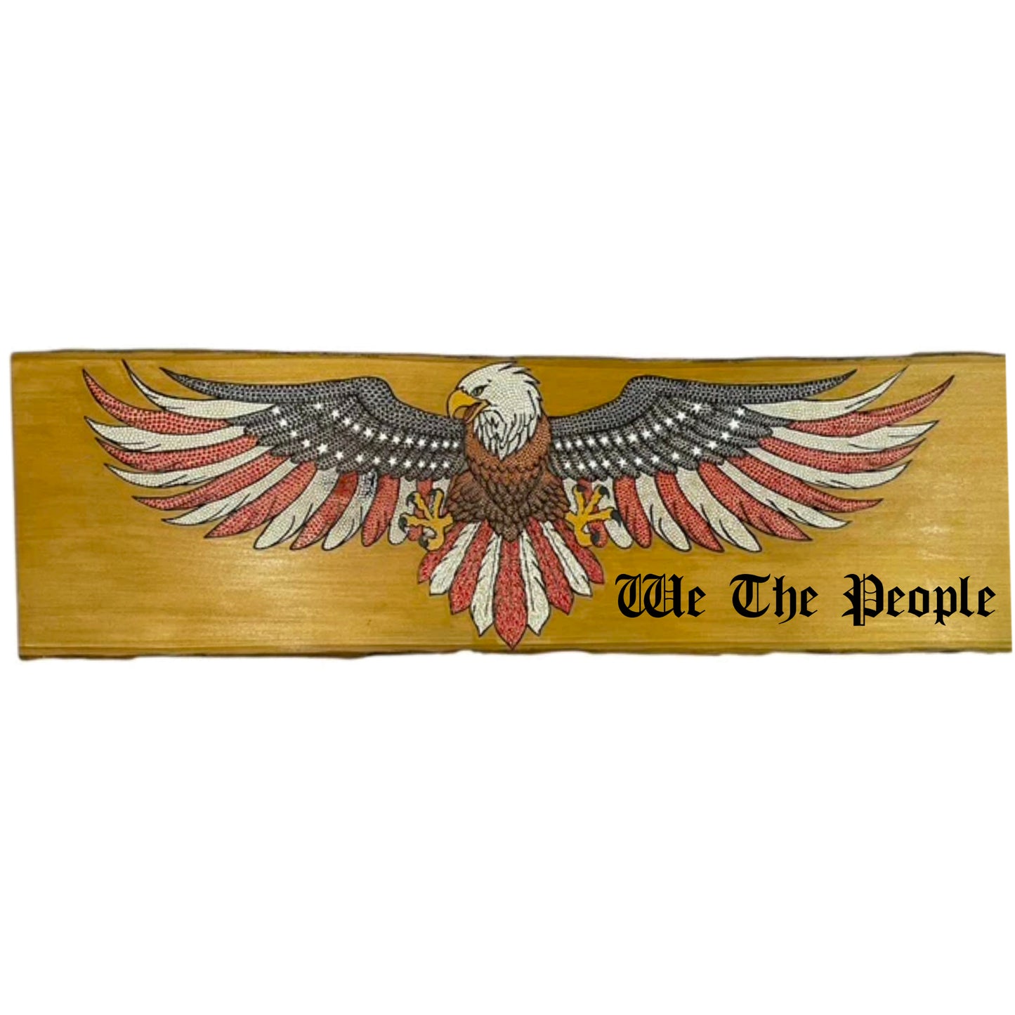 American Bald Eagle USA Flag 36in on Basswood Wall Art Home Office Decor Patriotic Gifts