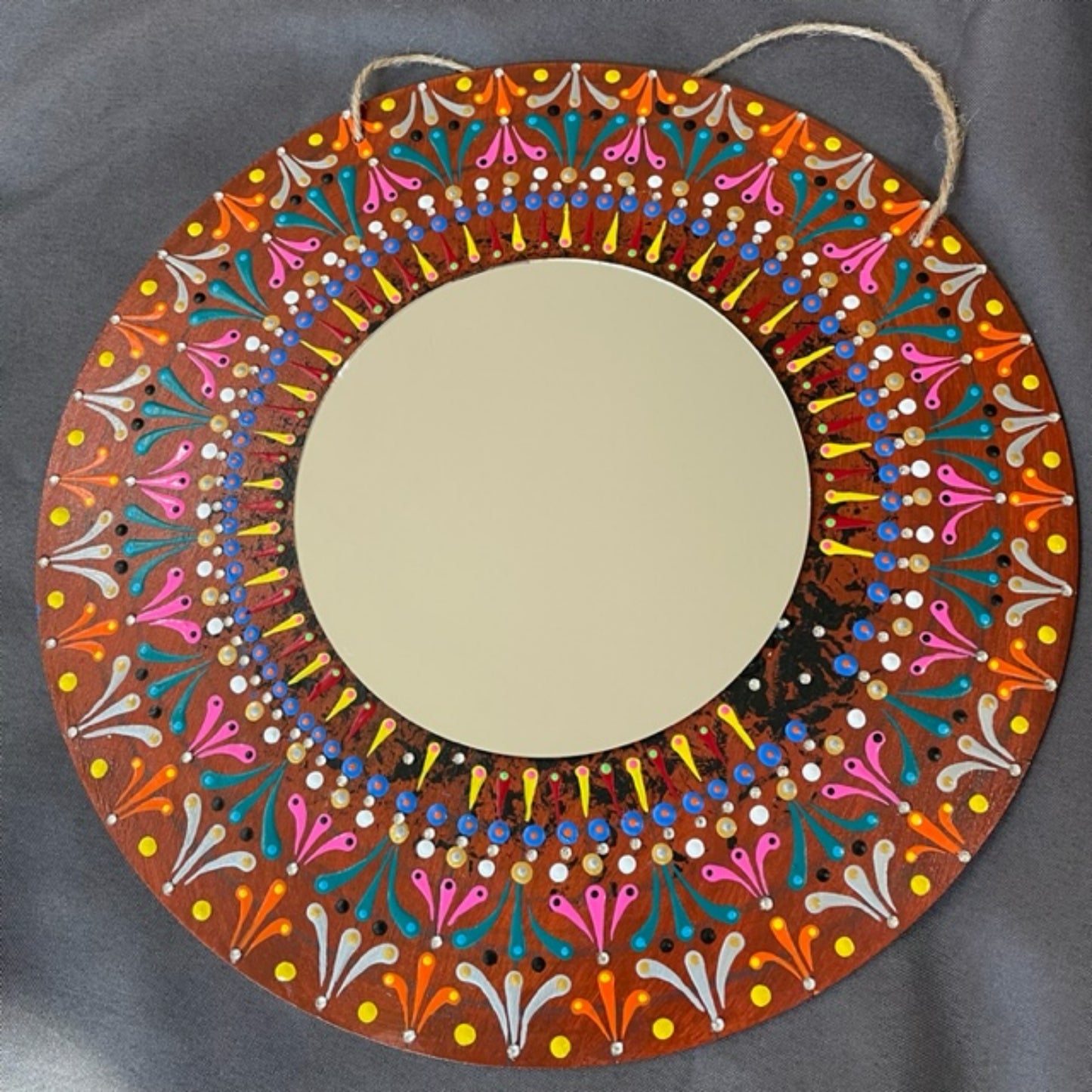 Mirror Wall Decor Dot Art Mandala with Rhinestones Handmade Home Office Gift