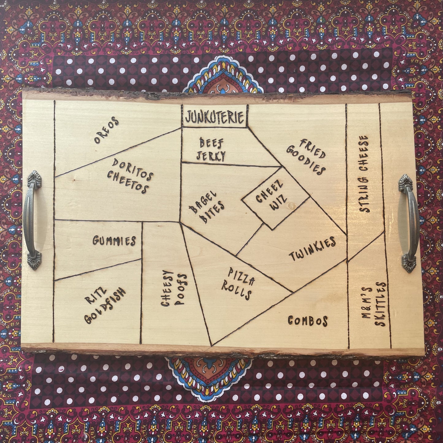 Junkuterie Board | Serving Tray Wood Burned Handmade Art