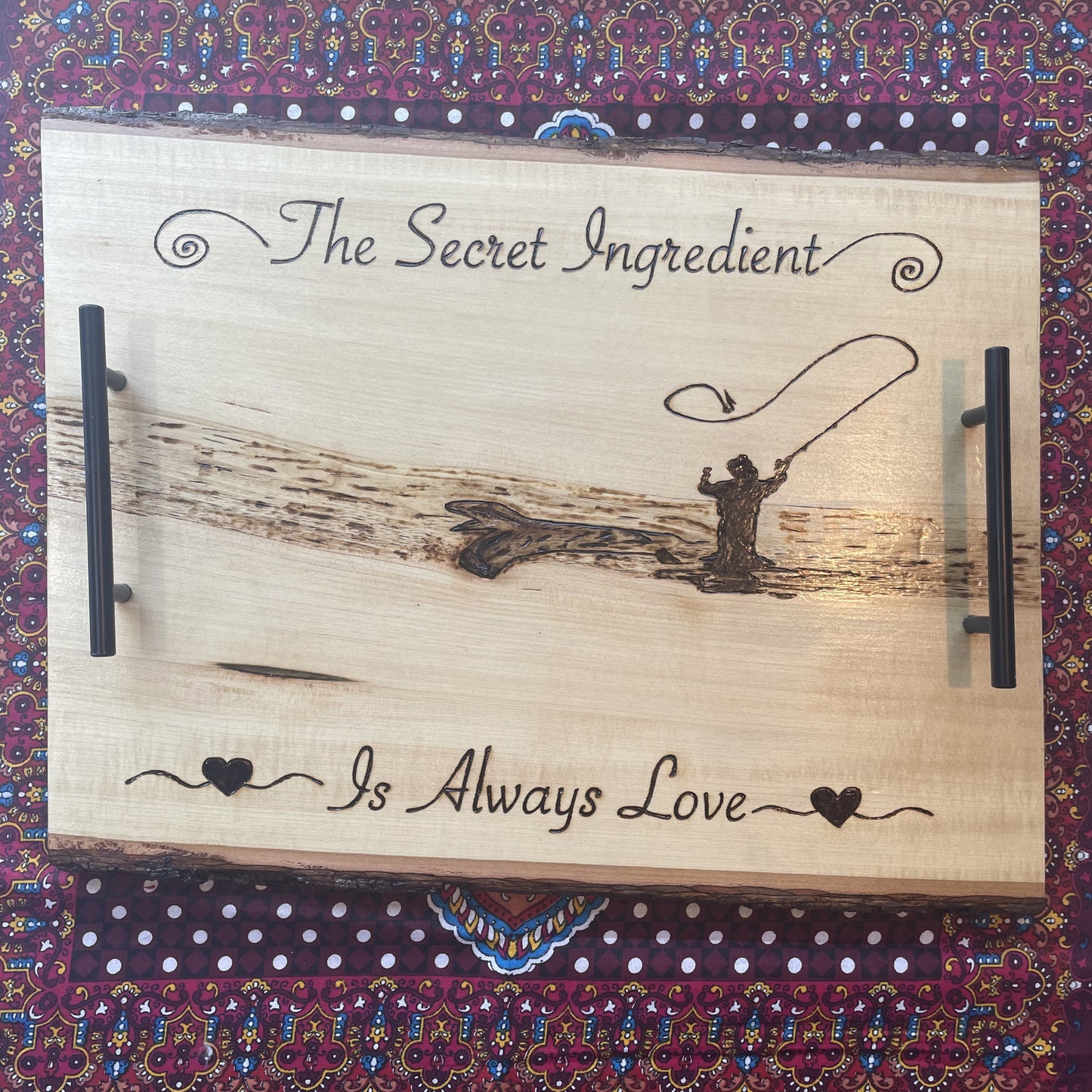 Fishing Butter Board Serving Tray Wood Burned Handmade