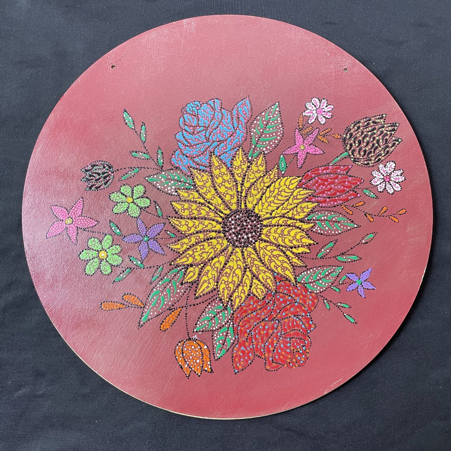 Floral Arrangements with Multi-Colored Dot Art Home or Office Decor