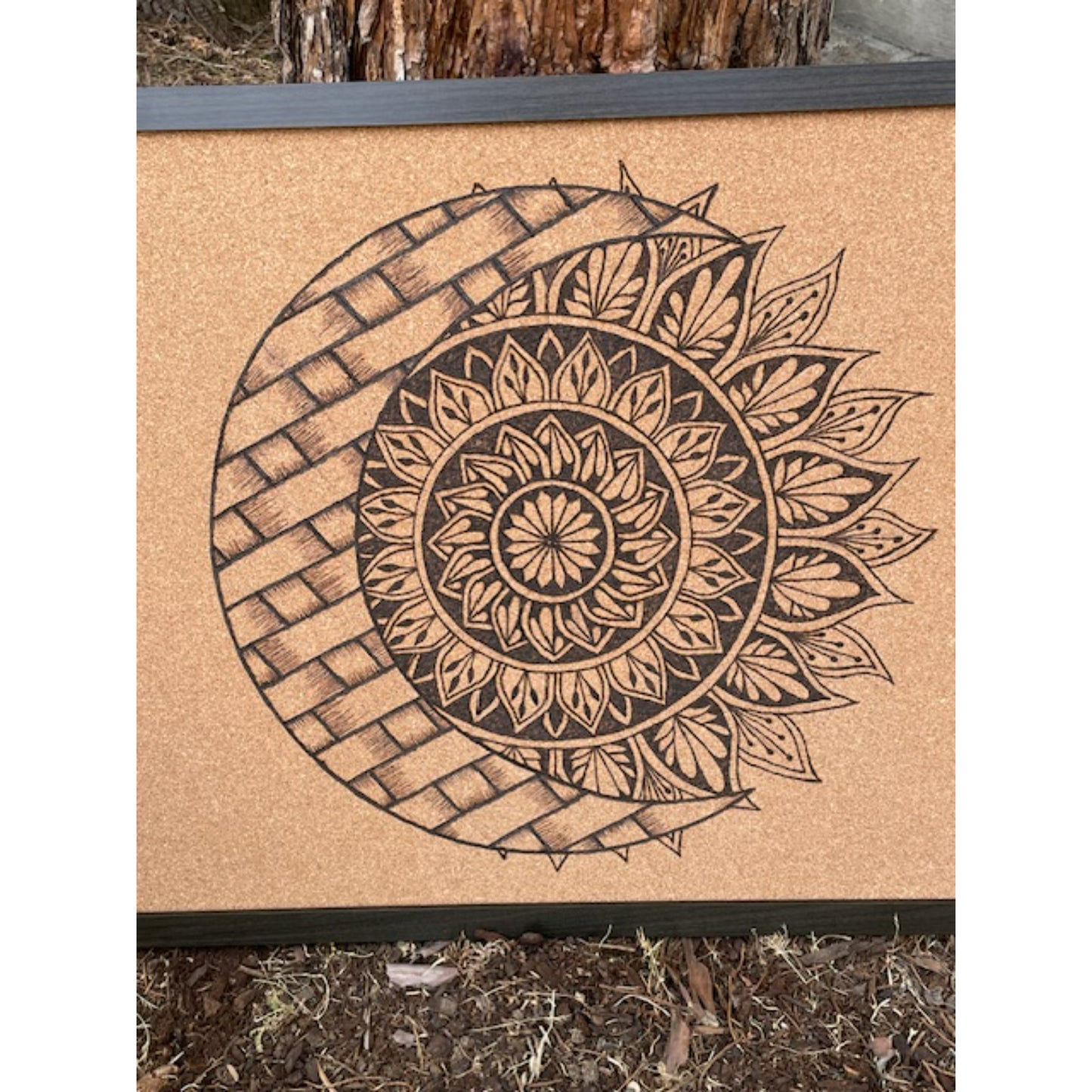 Sol y Luna con Estrellas Tabla de Cortar de Bambú Madera Quemada a Mano