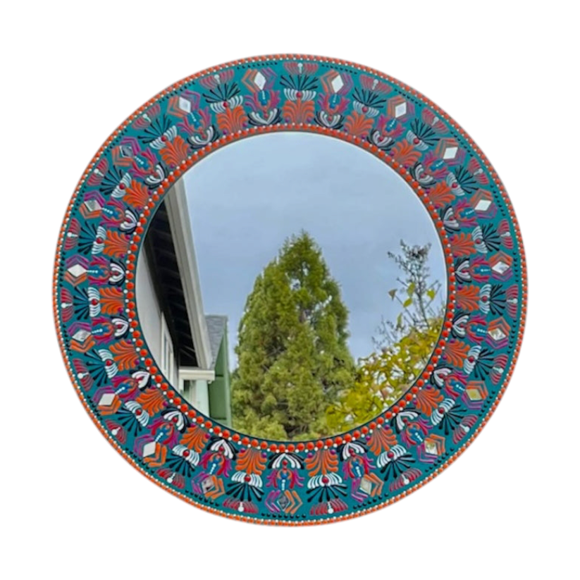 Fall Inspired Dot Art Design with Mirror 15.25in Diameter Hallway Bedroom Decor
