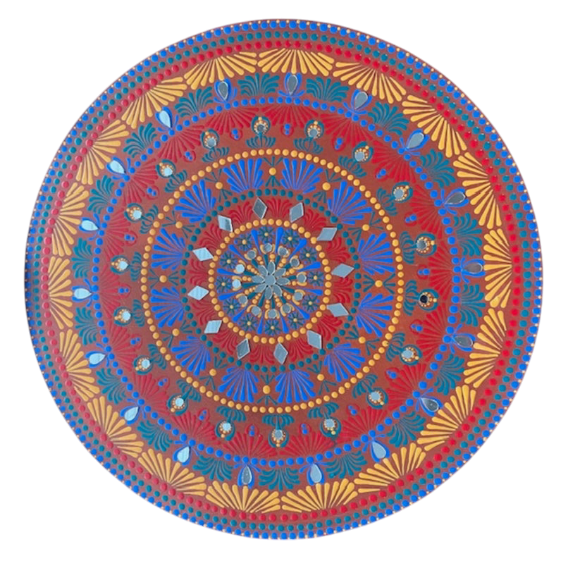 Mandala Design with Vibrant Colors and Tiny Mirror Work 14in Diameter