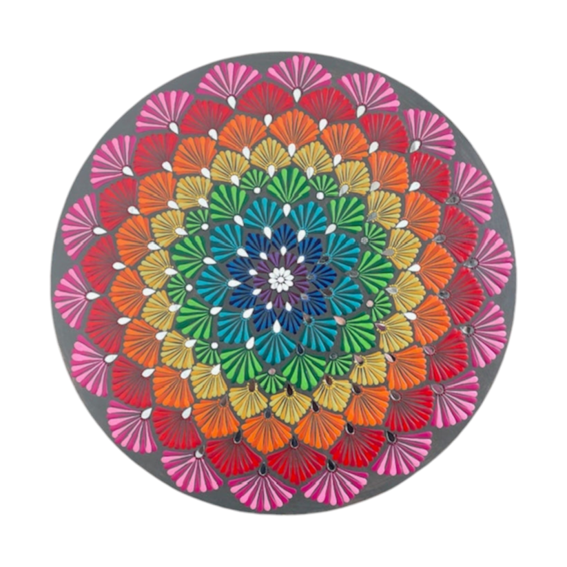 Rainbow Mandala with Mirrors 18in Diameter Sea Shells Design