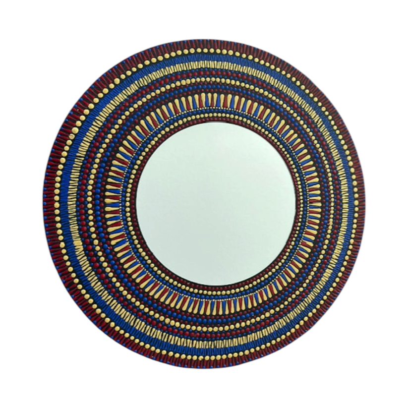Wall Mirror 12in with Red Blue and Gold Colors Dot Art