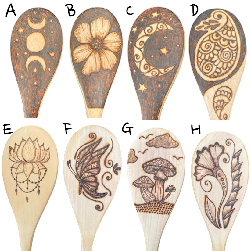 Spoons with Custom Wood Burned Designs