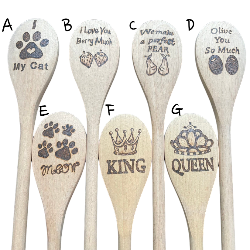 Handmade 14in Wooden Spoons Wood Burned